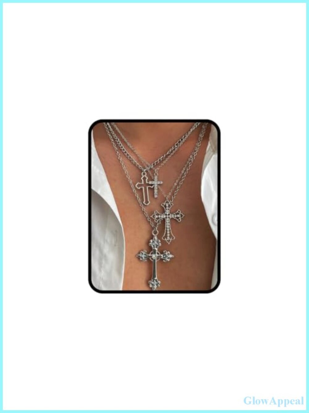 Layered Cross Necklace Set for Women Men Multi Chain Pendant Jewelry Alloy